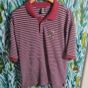 Vintage Warner Bros Marvin The Martian Mens Polo - Maroon and White Striped - XL